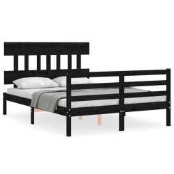 vidaXL Estructura de cama con cabecero madera maciza negro 120x200 cm