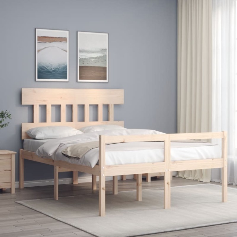 vidaXL Cama para personas mayores con cabecero madera maciza 140x190cm vidaXL Cama para personas mayores con cabecero madera maciza 140x190cm