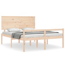 vidaXL Cama de matrimonio para personas mayores cabecero madera maciza