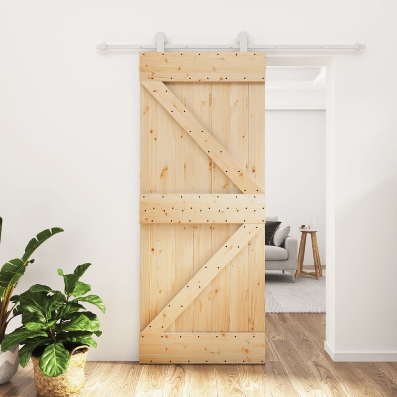 vidaXL Puerta corredera con herrajes madera maciza de pino 85x210 cm vidaXL Puerta corredera con herrajes madera maciza de pino 85x210 cm