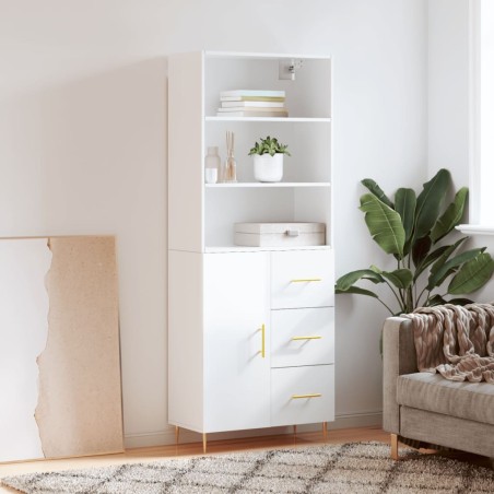 vidaXL Aparador alto madera contrachapada blanco brillo 69,5x34x180 cm