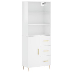 vidaXL Aparador alto madera contrachapada blanco brillo 69,5x34x180 cm
