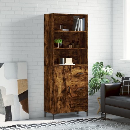 vidaXL Aparador alto madera contrachapada roble ahumado 69,5x34x180 cm