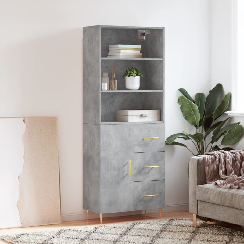 vidaXL Aparador alto madera contrachapada gris hormigón 69,5x34x180 cm vidaXL Aparador alto madera contrachapada gris hormigón 69,5x34x180 cm
