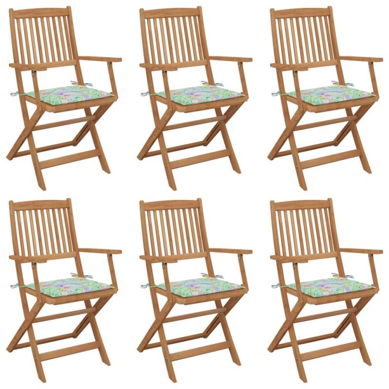 vidaXL Sillas de jardín plegables 6 uds y cojines madera maciza acacia vidaXL Sillas de jardín plegables 6 uds y cojines madera maciza acacia