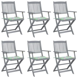 vidaXL Sillas de jardín plegables 6 uds cojines madera maciza acacia