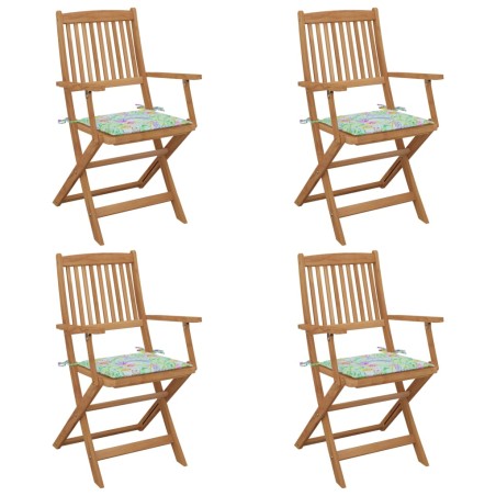 vidaXL Sillas de jardín plegables 4 uds y cojines madera maciza acacia