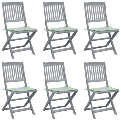 vidaXL Sillas de jardín plegables 6 uds cojines madera maciza acacia