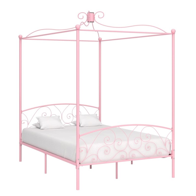 vidaXL Estructura de cama con dosel metal rosa 120x200 cm vidaXL Estructura de cama con dosel metal rosa 120x200 cm