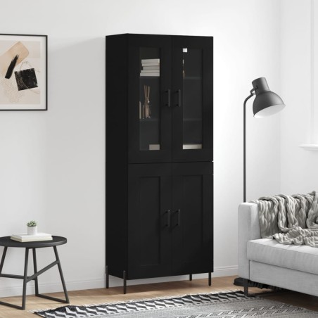 vidaXL Aparador alto madera contrachapada negro 69,5x34x180 cm