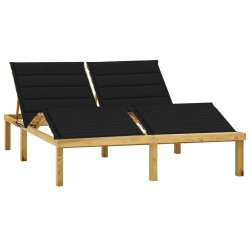 vidaXL Tumbona doble y cojines negros madera pino impregnada 