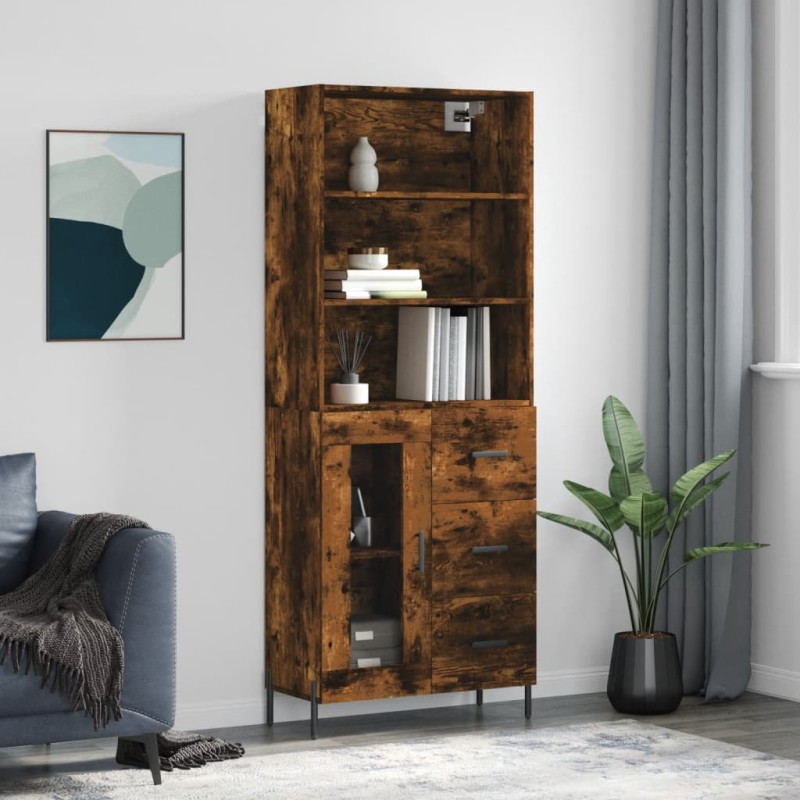 vidaXL Aparador alto madera contrachapada roble ahumado 69,5x34x180 cm vidaXL Aparador alto madera contrachapada roble ahumado 69,5x34x180 cm