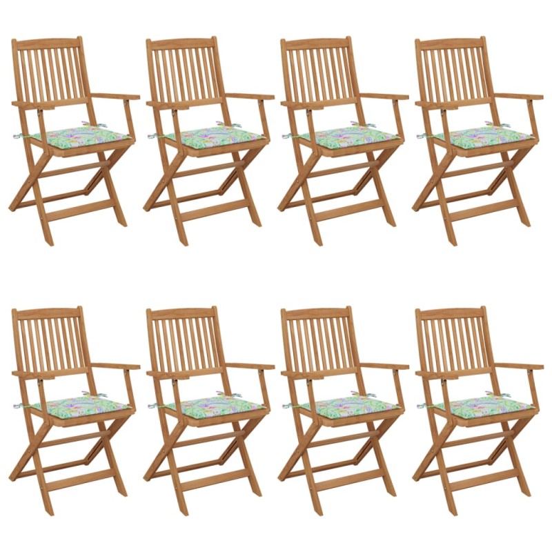 vidaXL Sillas de jardín plegables 8 uds y cojines madera maciza acacia