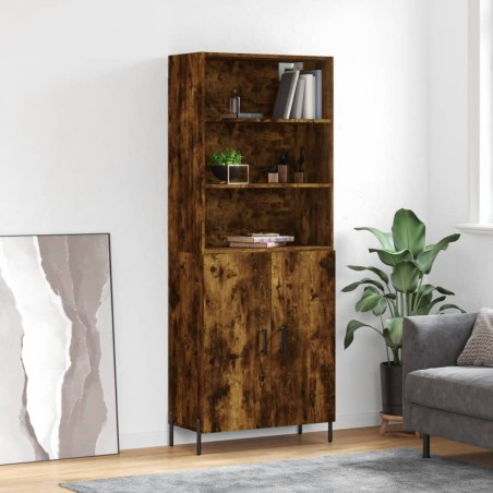 vidaXL Aparador alto madera contrachapada roble ahumado 69,5x34x180 cm