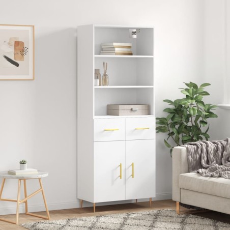 vidaXL Aparador alto madera contrachapada blanco brillo 69,5x34x180 cm