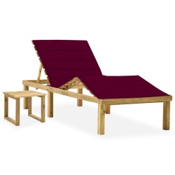 vidaXL Tumbona de jardín con mesa y cojín de madera de pino impregnada