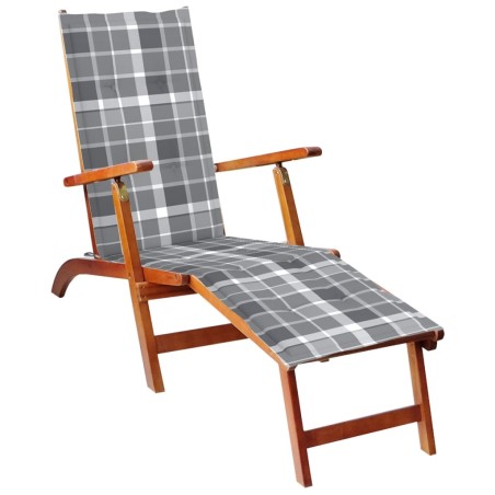 vidaXL Tumbona de jardín con reposapiés y cojín madera maciza acacia