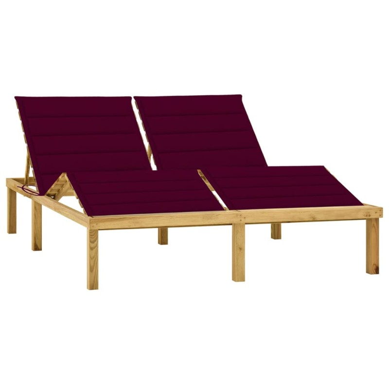 vidaXL Tumbona doble y cojines madera pino impregnada rojo tinto vidaXL Tumbona doble y cojines madera pino impregnada rojo tinto