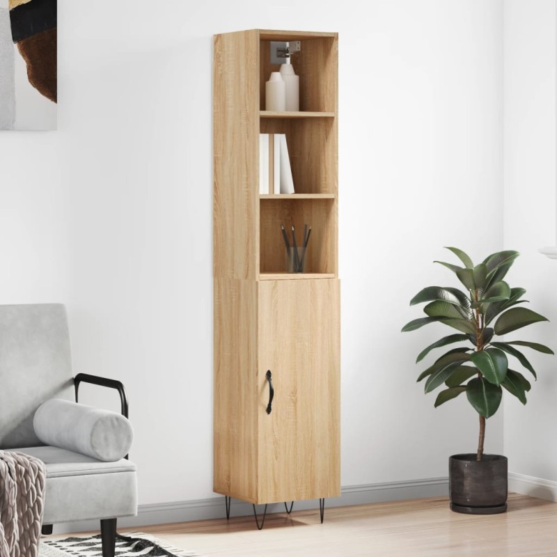 vidaXL Aparador de madera contrachapada roble Sonoma 34,5x34x180 cm vidaXL Aparador de madera contrachapada roble Sonoma 34,5x34x180 cm