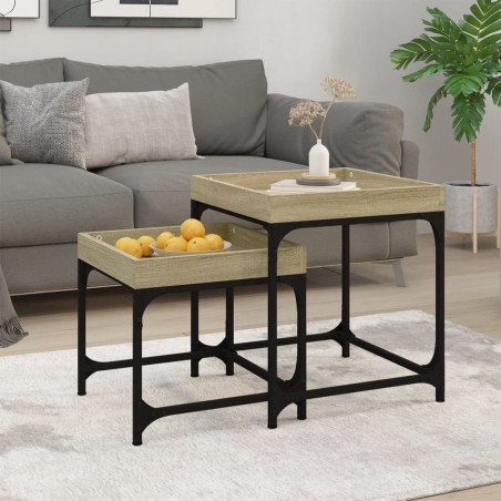 vidaXL Mesas auxiliares 2 uds madera contrachapada roble Sonoma