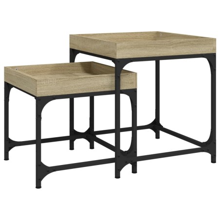 vidaXL Mesas auxiliares 2 uds madera contrachapada roble Sonoma