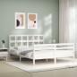 vidaXL Estructura de cama matrimonio con cabecero madera maciza blanco vidaXL Estructura de cama matrimonio con cabecero madera maciza blanco