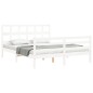 vidaXL Estructura de cama matrimonio con cabecero madera maciza blanco vidaXL Estructura de cama matrimonio con cabecero madera maciza blanco