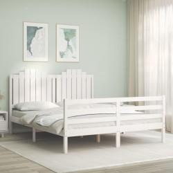 vidaXL Estructura de cama matrimonio con cabecero madera maciza blanco