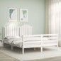 vidaXL Estructura de cama matrimonio con cabecero madera maciza blanco