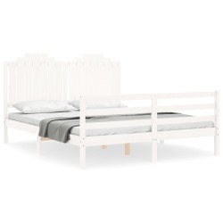 vidaXL Estructura de cama matrimonio con cabecero madera maciza blanco