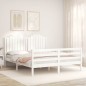 vidaXL Estructura de cama matrimonio con cabecero madera maciza blanco