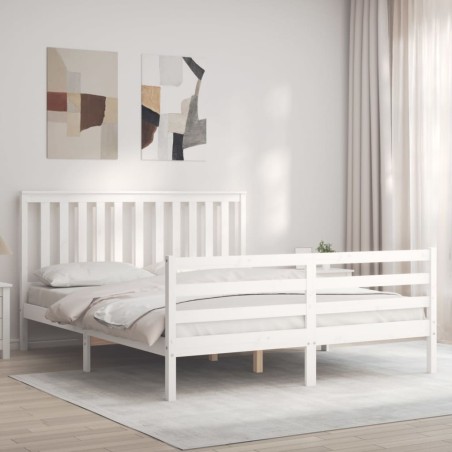 vidaXL Estructura de cama con cabecero madera maciza blanco 160x200 cm