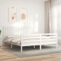 vidaXL Estructura cama de matrimonio con cabecero madera maciza blanco vidaXL Estructura cama de matrimonio con cabecero madera maciza blanco