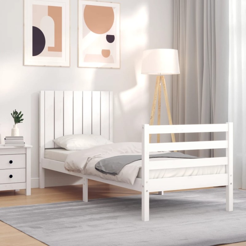 vidaXL Estructura de cama individual con cabecero madera maciza blanco