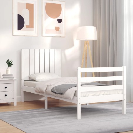 vidaXL Estructura de cama individual con cabecero madera maciza blanco