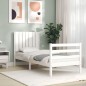 vidaXL Estructura de cama individual con cabecero madera maciza blanco