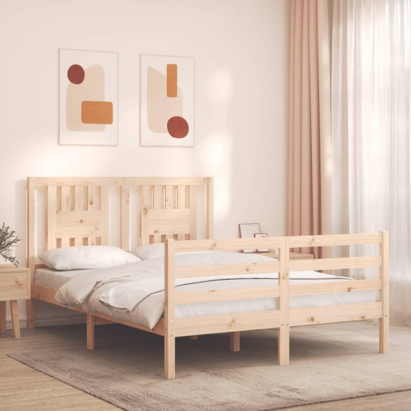 vidaXL Estructura de cama con cabecero madera maciza 140x190 cm vidaXL Estructura de cama con cabecero madera maciza 140x190 cm