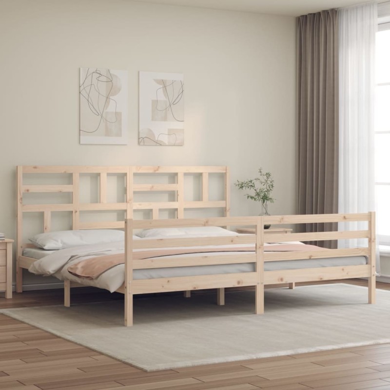 vidaXL Estructura de cama de matrimonio con cabecero madera maciza vidaXL Estructura de cama de matrimonio con cabecero madera maciza