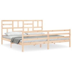 vidaXL Estructura de cama de matrimonio con cabecero madera maciza