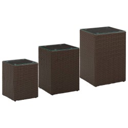 vidaXL Mesa auxiliar 3 pzas superficie vidrio ratán sintético marrón