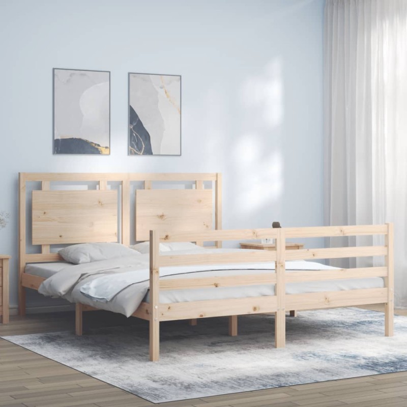 vidaXL Estructura de cama con cabecero madera maciza 160x200 cm vidaXL Estructura de cama con cabecero madera maciza 160x200 cm