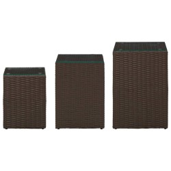 vidaXL Mesa auxiliar 3 pzas superficie vidrio ratán sintético marrón