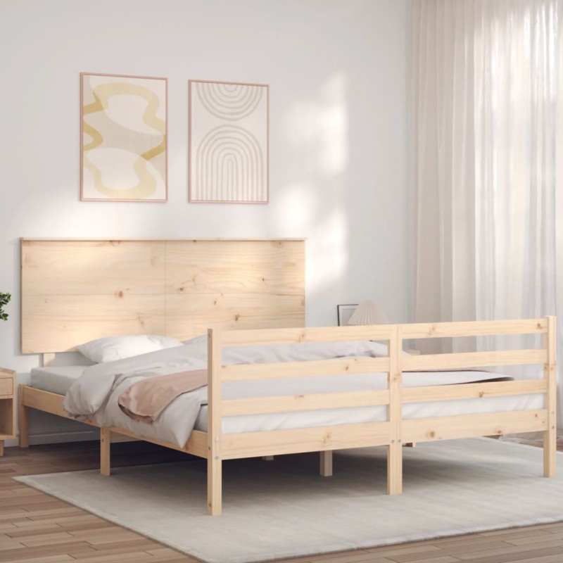 vidaXL Estructura de cama de matrimonio con cabecero madera maciza vidaXL Estructura de cama de matrimonio con cabecero madera maciza