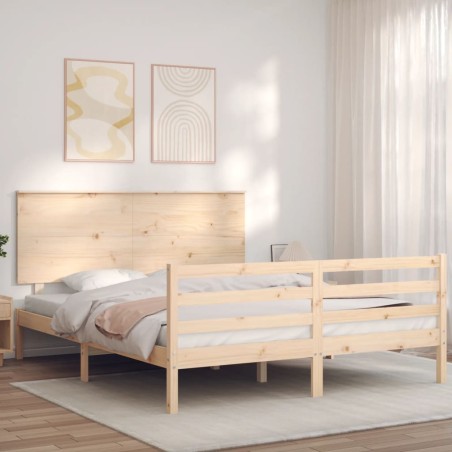 vidaXL Estructura de cama de matrimonio con cabecero madera maciza