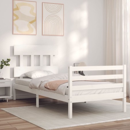 vidaXL Estructura de cama individual con cabecero madera maciza blanco