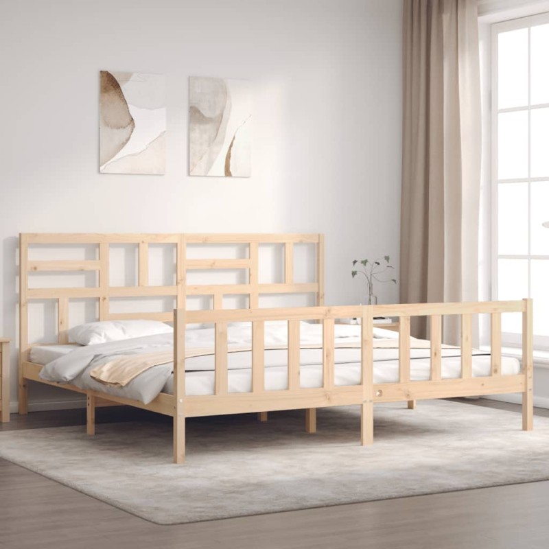 vidaXL Estructura de cama de matrimonio con cabecero madera maciza vidaXL Estructura de cama de matrimonio con cabecero madera maciza
