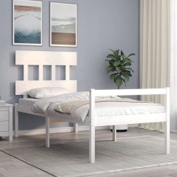 vidaXL Cama para personas mayores con cabecero madera maciza blanco