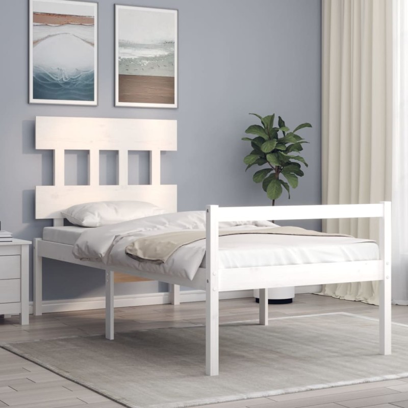 vidaXL Cama para personas mayores con cabecero madera maciza blanco vidaXL Cama para personas mayores con cabecero madera maciza blanco
