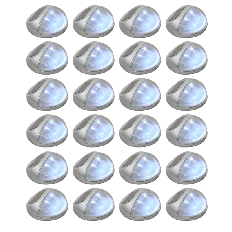 vidaXL Lámparas solares LED de pared exterior redonda 24 uds plateadas vidaXL Lámparas solares LED de pared exterior redonda 24 uds plateadas