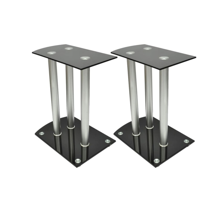 Soporte para altavoz, de cristal negro y aluminio, 2 unidades Soporte para altavoz, de cristal negro y aluminio, 2 unidades